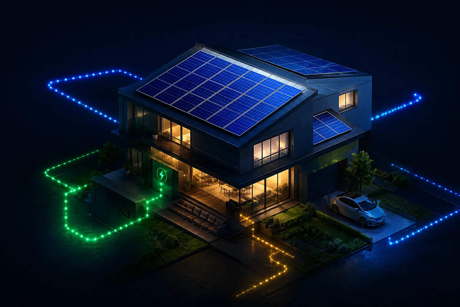 Ngôi nhà lắp điện mặt trời áp mái với pin lưu trữ và xe điện – Solar Energy Cà Mau