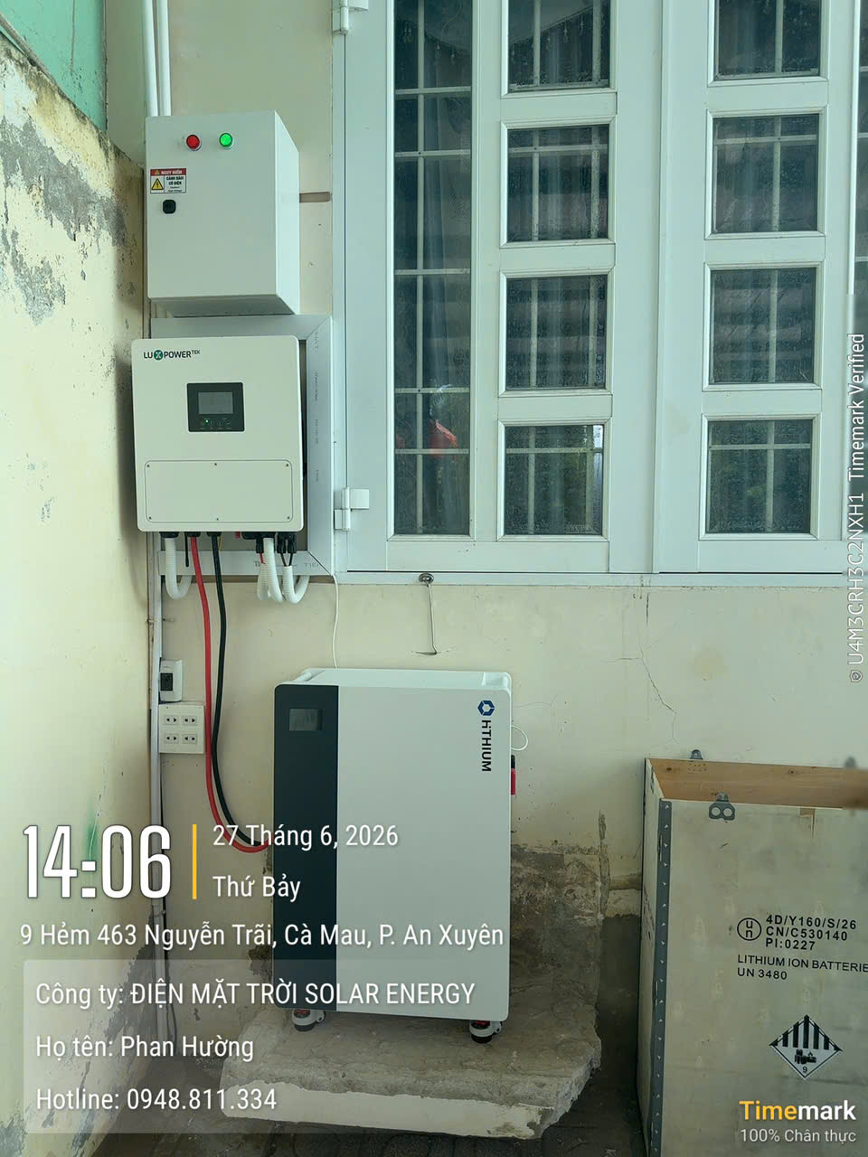 Biến tần LuxPower và tủ pin lưu trữ Hithium đã lắp tại phường An Xuyên, TP. Cà Mau