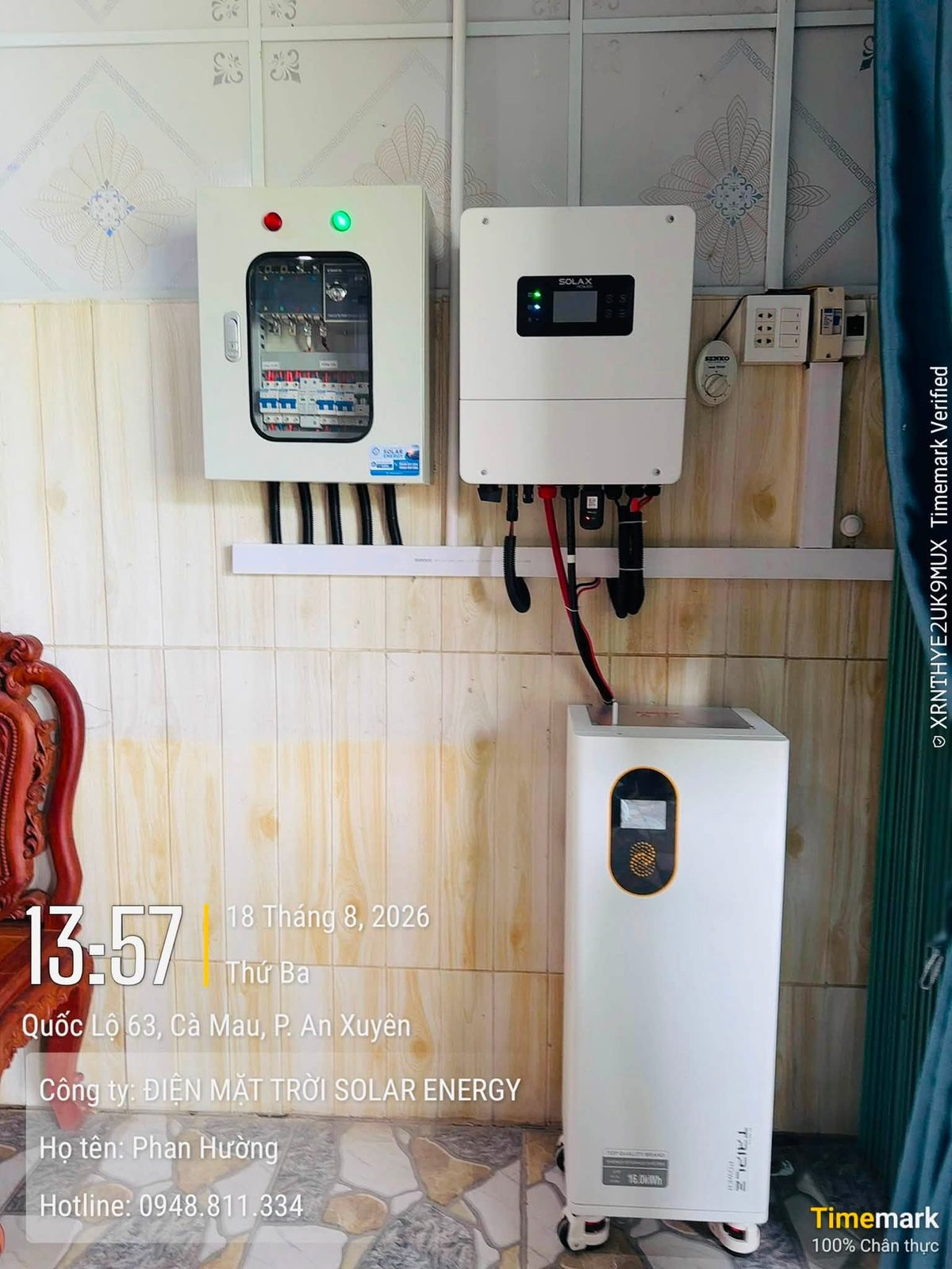 Tủ điện, biến tần SolaX & pin lưu trữ – Điện mặt trời lưu trữ 5,67kWp – QL63, P. An Xuyên, Cà Mau