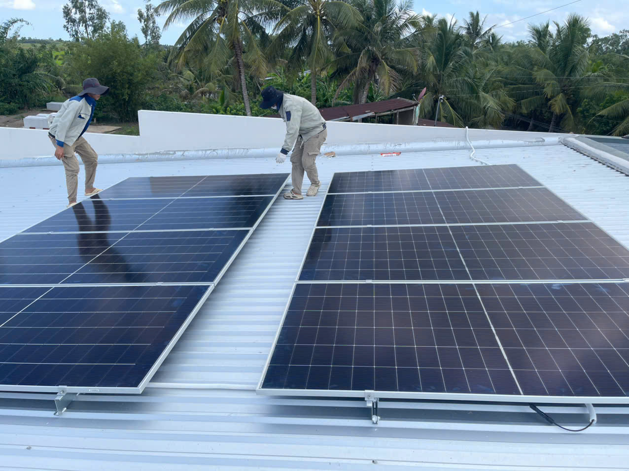 Hai dãy giàn pin gần hoàn thiện – Dự án điện mặt trời hybrid – Xã Ninh Quới, Cà Mau