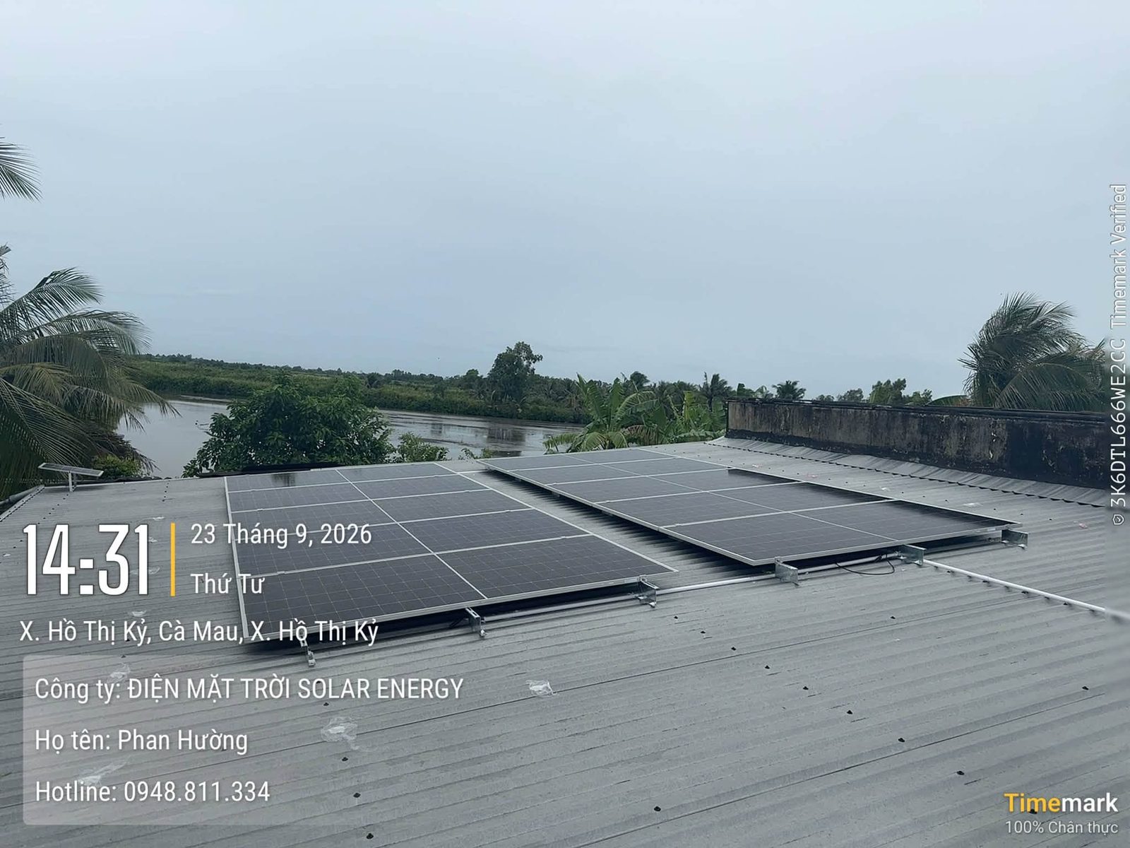 Giàn pin AE Solar sau cơn mưa – Điện mặt trời lưu trữ 6,3kWp – X. Hồ Thị Kỷ, Cà Mau