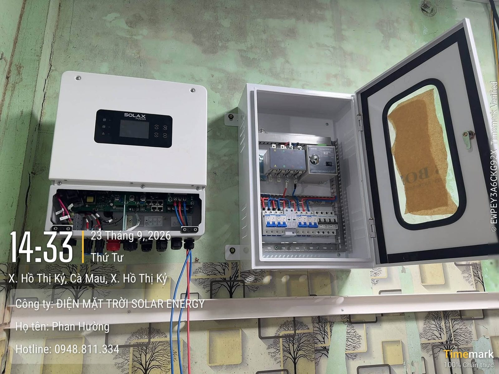 Biến tần SolaX & tủ điện năng lượng – Điện mặt trời lưu trữ 6,3kWp – X. Hồ Thị Kỷ, Cà Mau