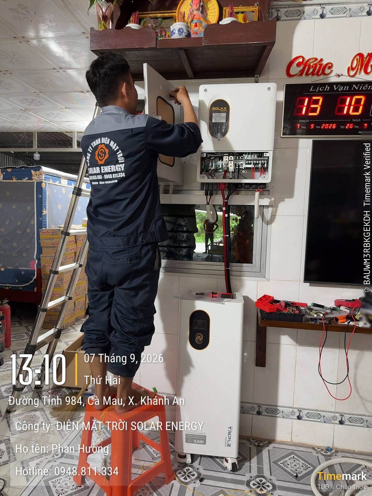 Lắp đặt tủ điện & thiết bị trong nhà – Điện mặt trời lưu trữ 7,56kWp – X. Khánh An, Cà Mau