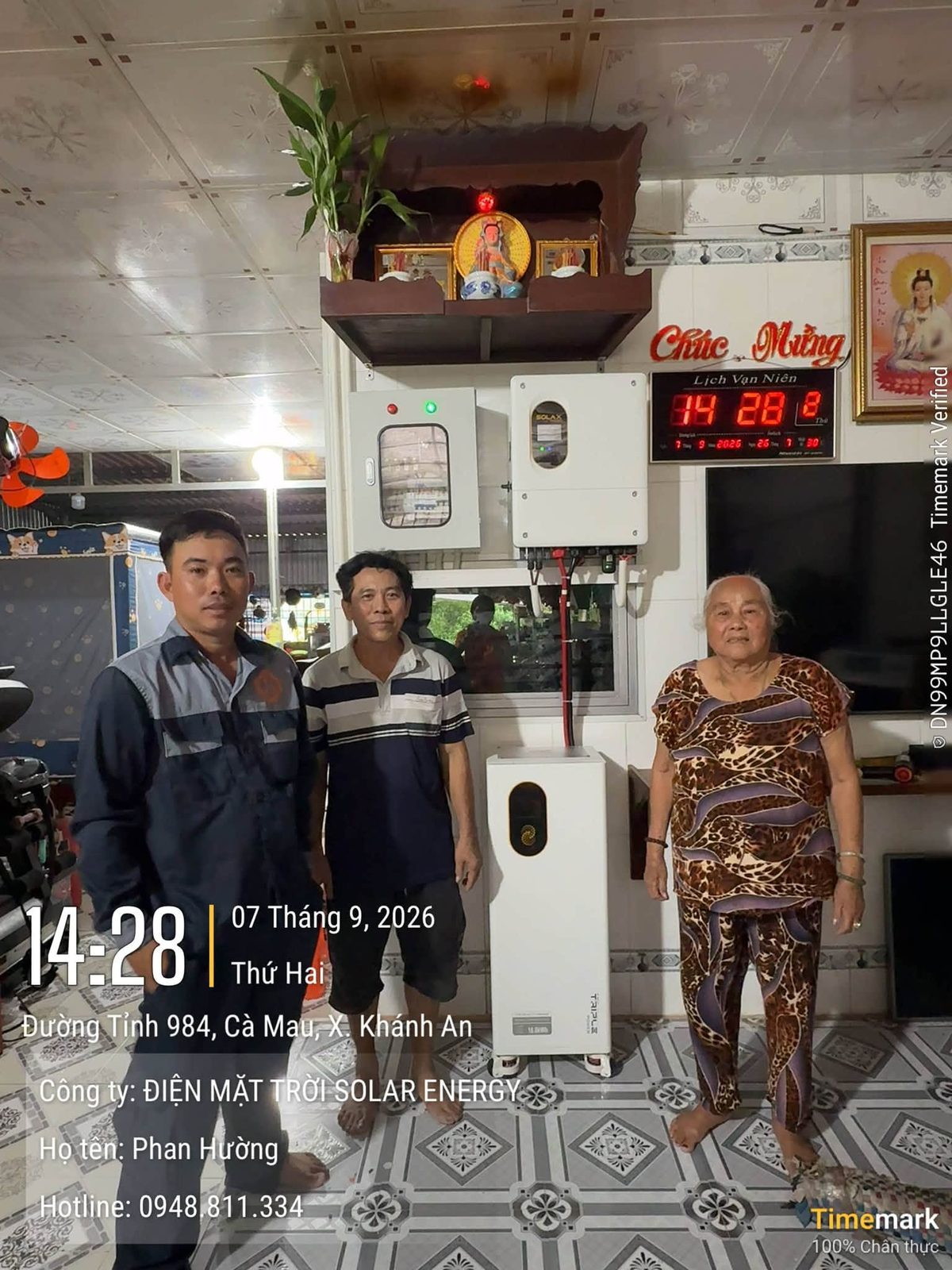Bàn giao hệ thống cho gia đình – Điện mặt trời lưu trữ 7,56kWp – X. Khánh An, Cà Mau