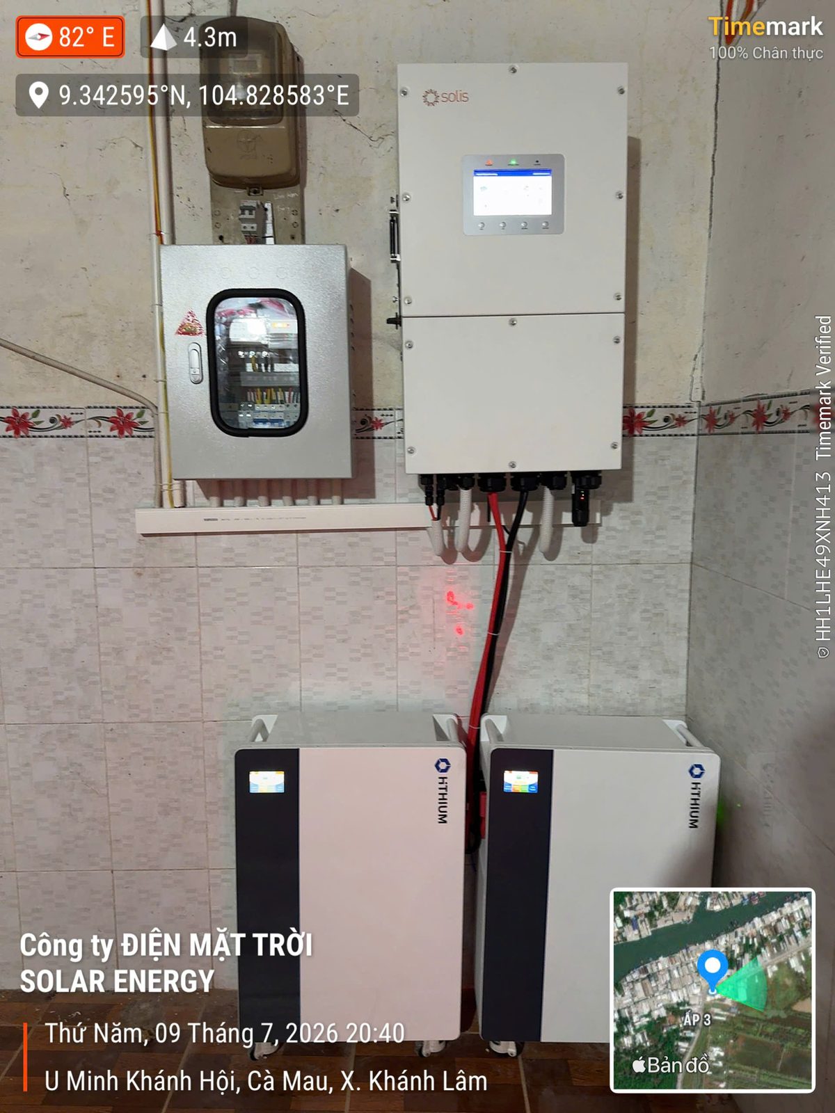 Biến tần Solis, tủ điện & 2 pin lưu trữ Hithium – Điện mặt trời hộ kinh doanh – Solis + 2 pin Hithium – X. Khánh Lâm, U Minh