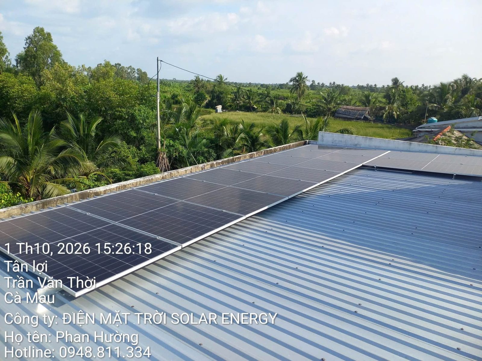 Nhà chú Kiệt · Hệ 6,3 kWp · 10 tấm pin – X. Trần Văn Thời, Cà Mau · 10/2026