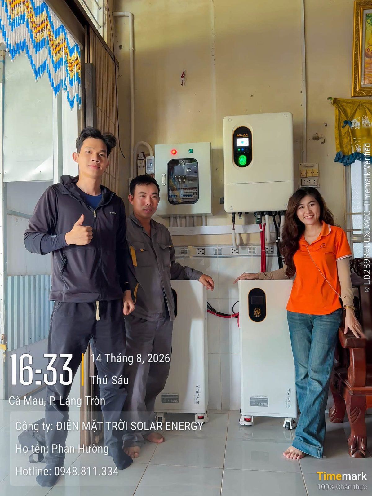 Bàn giao hệ thống cho gia đình – Điện mặt trời lưu trữ 11,34kWp – P. Láng Tròn