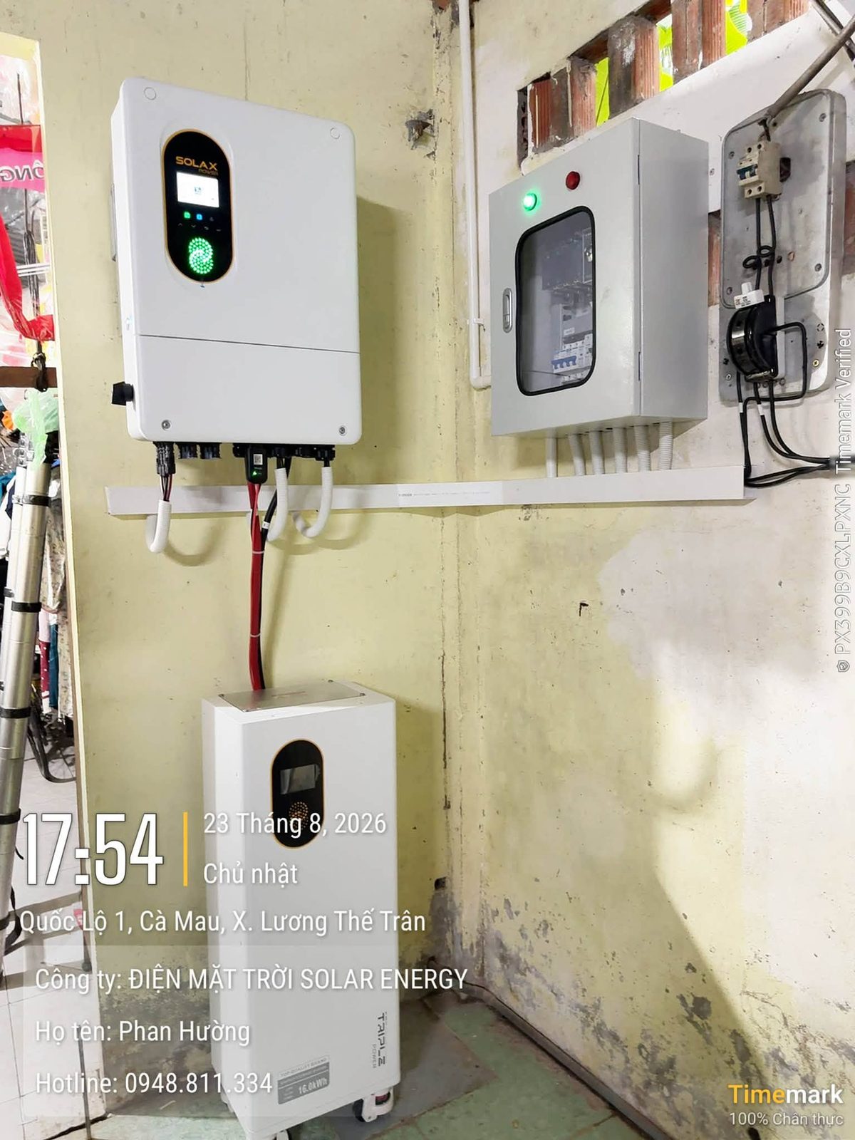 Biến tần SolaX 12kW & tủ điện – Điện mặt trời lưu trữ 12,6kWp – X. Lương Thế Trân, Cái Nước