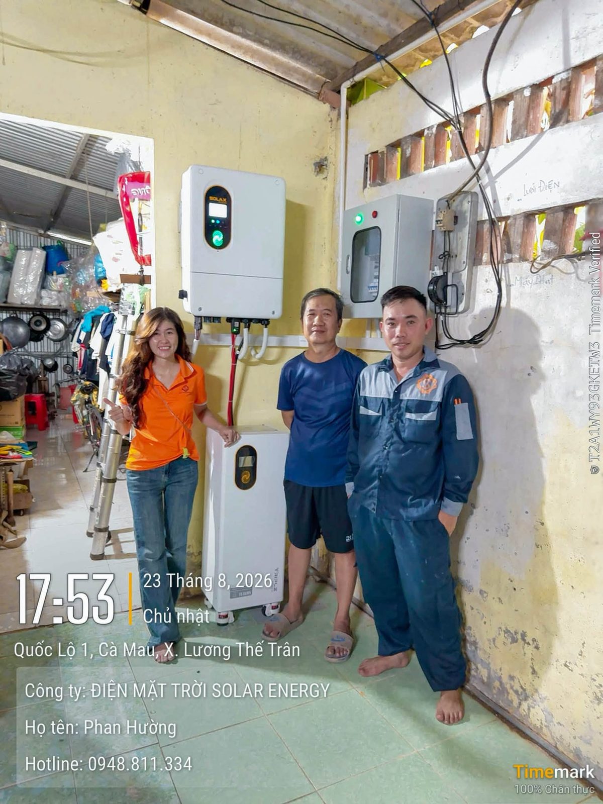 Bàn giao hệ thống cho gia đình – Điện mặt trời lưu trữ 12,6kWp – X. Lương Thế Trân, Cái Nước