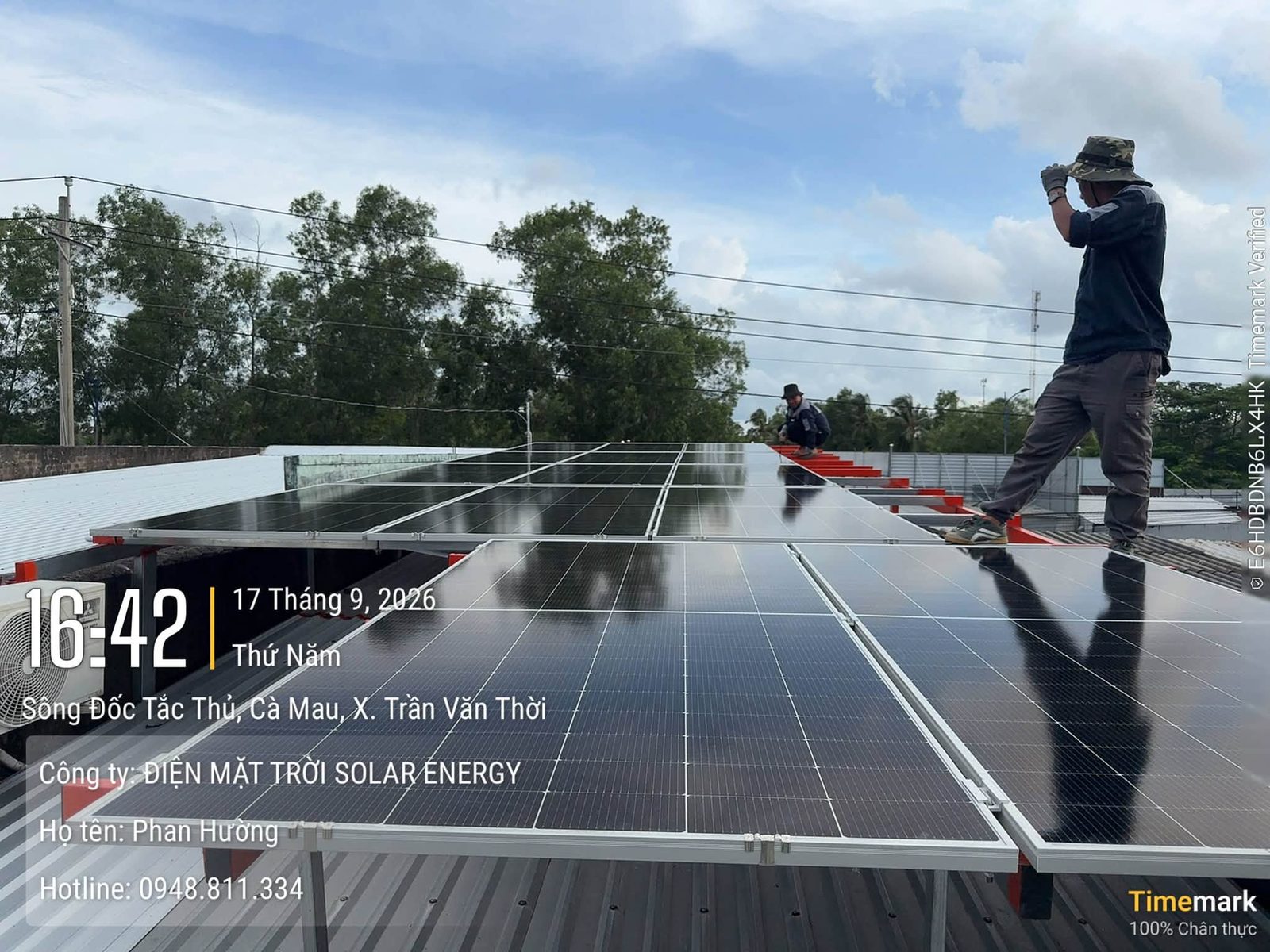 Nhà VLXD Tín Nhân · Hệ 7,56 kWp · 12 tấm pin – X. Trần Văn Thời · 09/2026