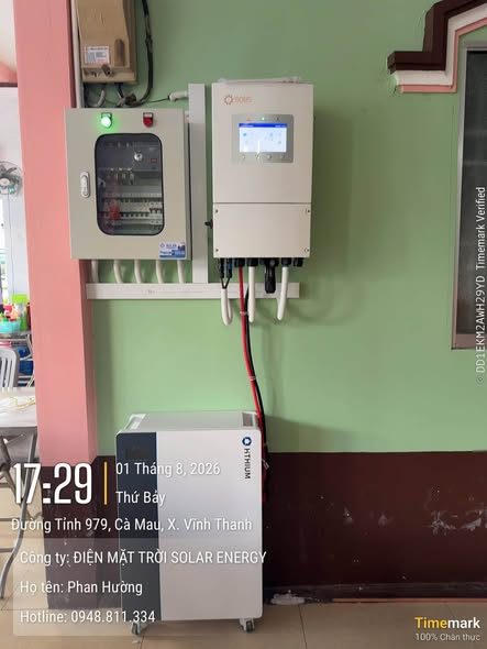 Biến tần Solis, tủ điện & pin Hithium – Điện mặt trời hộ gia đình Solis – X. Vĩnh Thanh, Cà Mau